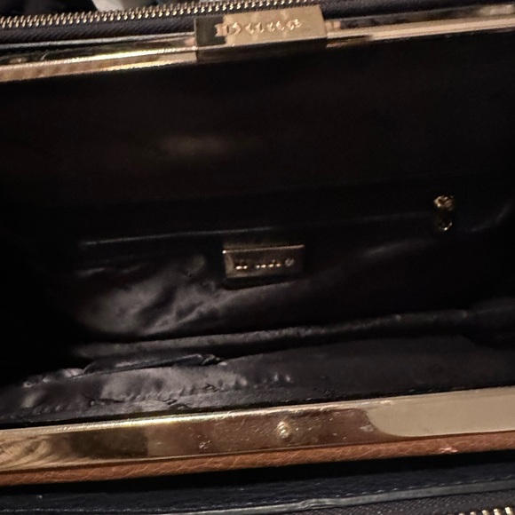 Dune London Navy Blue Tan Gold Commuter Laptop Briefcase Top Handle Bag - Picture 7 of 8